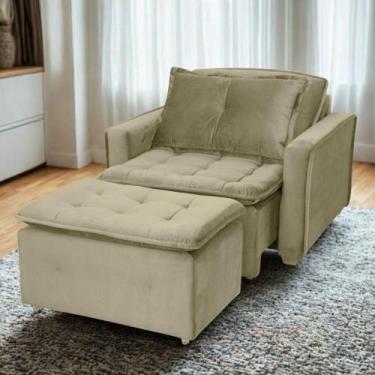 Imagem de Poltrona Cama Retrátil Reclinável Com Puff Suede Bege Descanso - Larbe
