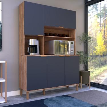 Imagem de Cozinha Compacta Bartira Topázio 153,1cm 5 Portas 3 Prateleiras Damasco e Grafite