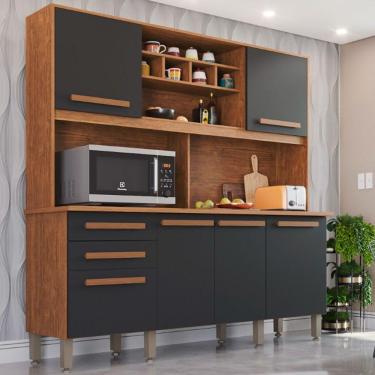 Imagem de Armário Para Cozinha 6 Portas 2 Gavetas Luna Top Imop Móveis Cinamomo Com Grafite