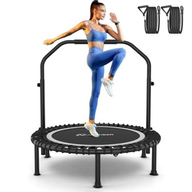 Imagem de ANCHEER Mini Trampolim Dobrável De 40/48", Carga Máxima De 550 Libras, Trampolim Rebounder Para Adultos Com Barra De Espuma Ajustável E Cordas De Resistência, Cordas Elásticas Aprimoradas, Trampolim