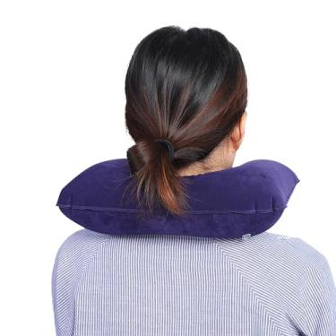 Imagem de Travesseiro inflável em forma de U - Almofada de encosto de cabeça compacta, leve e macia para viagens confortáveis