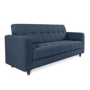 Imagem de Sofá 03 Lugares Arezzo Suede Azul Marinho Pés Chanfrado Tabaco - D'rossi