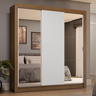 Imagem de Guarda-roupa Casal 3 Portas Correr 4 Gavetas Rústico/Branco