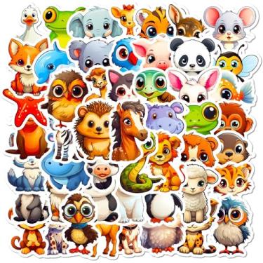 Imagem de 50 adesivos de animais fofos - festa zoológico, adesivos de garrafa de água de animais, para garrafa de água, laptop, skate, garrafa de água, caderno, adesivos de aquarela floresta floresta para