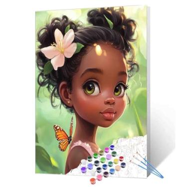 Imagem de Pintura DIY por números para adultos, pintura de meninas negras, tinta acrílica, faça você mesmo, pintura a óleo digital, kits de pintura para meninas fofas, arte em tela afro-americana, decoração de