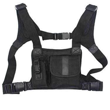 Imagem de GoodQbuy Universal Radio Harness Chest Rig Bag Pocket Pack Coldre Colete Para Duas Vias (Essenciais De Resgate) (Couro Preto)