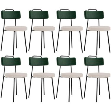 Imagem de Kit 08 Cadeiras Decorativa Estofada Sala Jantar Barcelona L02 Facto Verde Musgo Linho Bege - Lyam