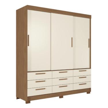 Imagem de Guarda Roupas Casal 3 Portas 9 Gavetas Uraí Andirá Madeirado / Areia