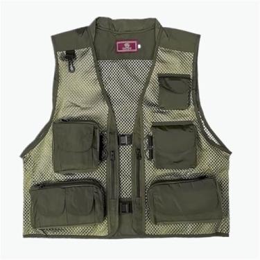 Imagem de Colete De Pesca Verão, Colete De Homem Leve Oco Fino Multibolsos Em Malha Respirável, Casaco Trabalho E Safari Para Uso Externo, Para Fotografia E Trabalho(Green,XL)