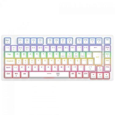 Imagem de Teclado Mecânico Gamer T-Dagger Megatre, Rainbow, Switch Brown, 75%, ABNT2, Branco - Branco - Uniss-Unissex