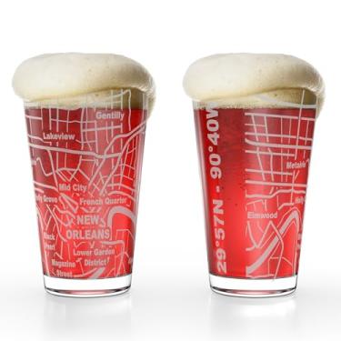 Imagem de Greenline Goods Copos de cerveja New Orleans, LA Map Pint (conjunto de 2), 473 g – Design de envoltório gravado