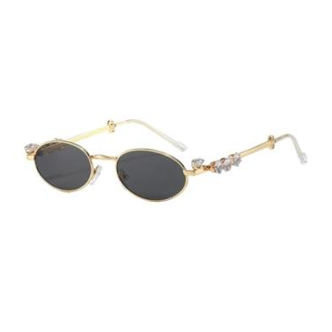 Imagem de HCPIHF Óculos de sol vintage de metal com armação Uv400, moda feminina e masculina (dourado e preto)