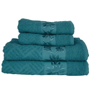 Imagem de Kit 4 Toalhas Olympia 2 Banho + 2 Rosto 100% Algodão Premium Macias e 