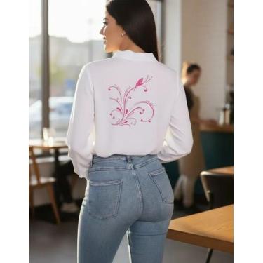 Imagem de Camisa Feminina Social De Manga Longa Com Bolsos Elegante Delicada Per