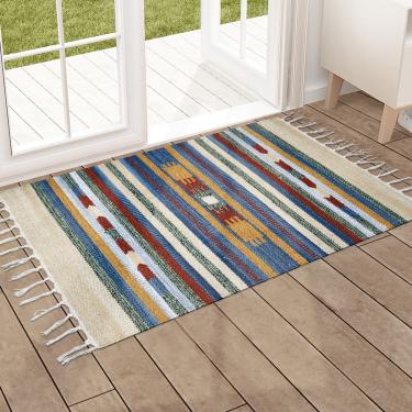 Imagem de 1 Tapete Capacho Kilim Original India 100% Algodão 50x70 M08