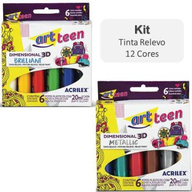 Imagem de Kit Tinta Dimensional 3D 12 Cores Brilhante Metálica Acrilex Relevo Id