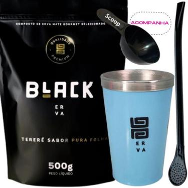 Imagem de Kit Tereré Black Erva Mate 500g + Copo Alumínio Térmico AZUL + Bomba C