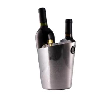 Imagem de Novo balde de gelo inclinado de aço inoxidável, balde de champanhe estilo europeu, balde de gelo bar Ktv, ornamentos decorativos de balde de cerveja doméstico (prata)