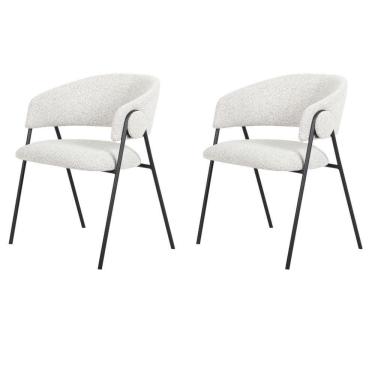 Imagem de Kit 2 Cadeiras Com Braços Toulouse Júlia Mara Fratini Tecido Bouclé Cinza Base Aço Carbono Preto