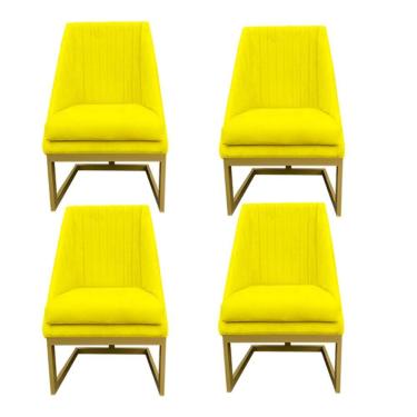 Imagem de Kit 04 Cadeiras Para Sala De Jantar Ana Base De Ferro Suede Amarelo D'classe Decor