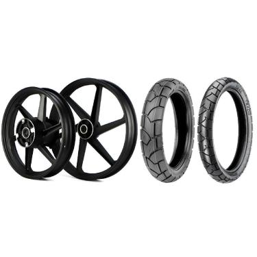 Imagem de Roda Bros 160 2015 A 2022 Xre 190 2016 A 2023 Liga Leve Preto Fosco 6P A Disco + 2 Pneu Vipal Tr400 90/90-19 + 110/90-17