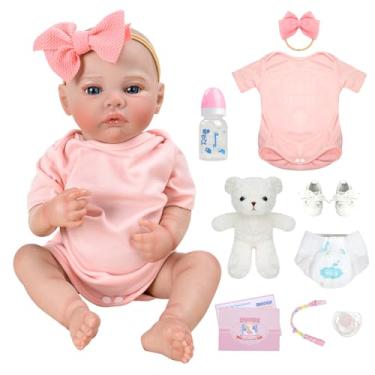 Imagem de Bebê Reborn Boneca Realista Menina Corpo de Silicone 48cm Olhos Azuis Cabelo Pintado