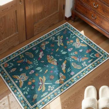 Imagem de Lahome Tapete de entrada lavável para insetos, tapete de cozinha macio de 5 x 7 cm, antiderrapante, ultrafino, entrada interna, pequeno tapete de pilha baixa para banheiro, quarto (6 x 3 pés, verde