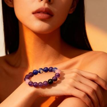 Imagem de Pulseira elástica de pedras naturais, pulseira de cristal feita à mão com contas de 8 mm para ioga, meditação e roupas diárias, One Size, Liga metálica, Sem Pedra Preciosa