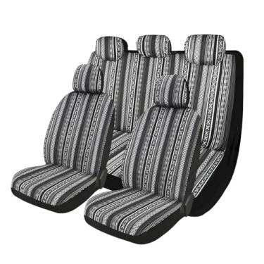 Imagem de ZNDAW 9 peças de cobertores de assento de carro Baja Saddle Covers, conjunto frontal respirável lavável capas de assento com almofada de cinto de segurança, tecido listrado protetor de assento