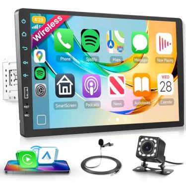 Imagem de Estéreo veicular sem fio Carplay de 23 cm, tela sensível ao toque de 1080p, suporte de rádio sem fio, Android, automático, Bluetooth 5.0, câmera de backup FM EQ, link espelhado, USB, microfone duplo