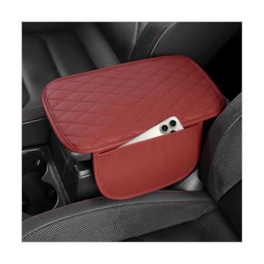 Imagem de MUQIDA Capa de console central de carro, capa de couro impermeável para assento de braço de carro com 2 sacos de armazenamento, almofada protetora universal para apoio de braço automotivo para a