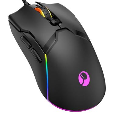 Imagem de SPEEDORA Mouse ergonômico com fio, mouse para jogos, todas as teclas são editáveis, 12 modos retroiluminados, mouse óptico com fio de 8000 DPI, software suporta botões DIY para jogadores maiores e