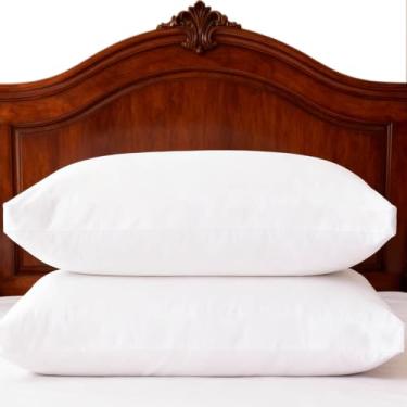 Imagem de Conjunto de travesseiros de cama tamanho Queen tamanho médio com 2 almofadas laterais para adultos dormindo nas costas hotel pelúcia branco grosso 51 x 76 cm