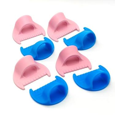 Imagem de Pacote com 8 réguas de calibre de costura manual de 3 mm/4 mm para costura DIY, borda guia de ponto, trava de costura, régua guia de dedo (4 rosa + 4 azuis)