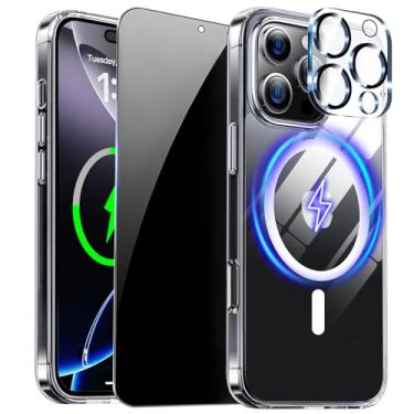Imagem de ZOZDOKG Capa transparente para iPhone 16 Pro com protetor de tela de privacidade e proteção total da câmera compatível com MagSafe, capa magnética à prova de choque para iPhone 16 Pro transparente.