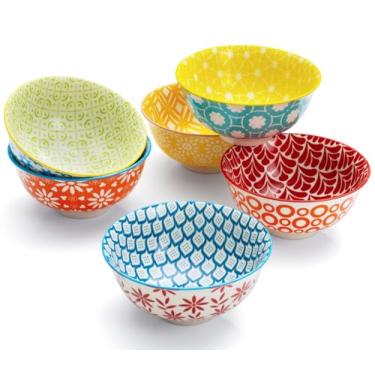 Imagem de AntoKueh Tigelas De Cerâmica Coloridas 10 Oz, Conjunto 6 Pequenas Para Sorvete 4,7 Pol. Lanche, Sobremesa, Molho Porcelana, Mergulho, Próprias Micro-Ondas E Forno