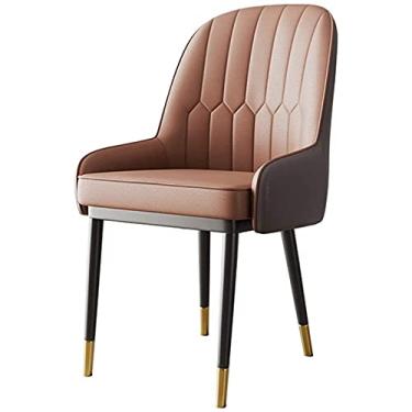 Imagem de Cadeira de jantar, cozinha, sala de jantar, cadeiras de couro PU com pernas de metal preto, suporte de aço carbono, assento estofado ergonômico (cor: marrom)