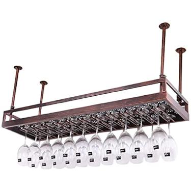 Imagem de Prateleiras de vinho retrô de parede de metal em bar loft teto montado na parede Taças de vinho champanhe copo suporte de garrafa de vinho vida interessante