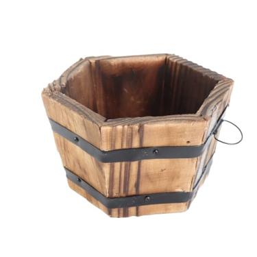 Imagem de Yosoo Vaso de Flores de Madeira Maciça, Plantador de Barril de Madeira Hexagonal Vintage, Ideal para Jardim e Decoração de Casa (1)