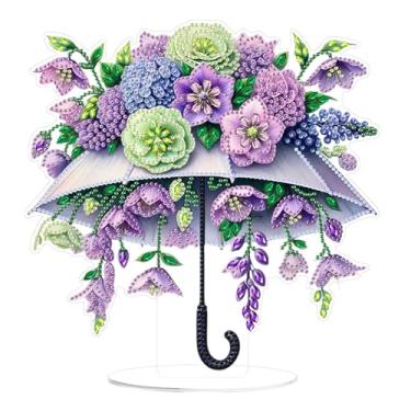 Imagem de C'eitura Kit de pintura artística de diamante acrílico plano 2D flor guarda-chuva - 24 x 22 cm decoração de mesa com pedras brilhantes, tema de dia chuvoso para adultos iniciantes