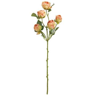 Imagem de Buquê de flores de simulação de rosa retrô arranjo de flor única flor de seda sala de estar mesa de jantar decoração de banquete presente para sala de estar (Oranje)