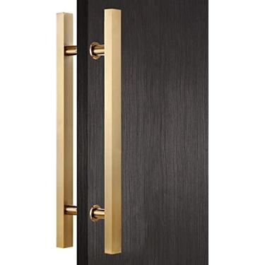 Imagem de Maçaneta de porta puxador de porta de celeiro para porta deslizante, maçaneta moderna quadrada em forma de H (preto fosco 60 cm/24 pol) (ouro 80 cm)