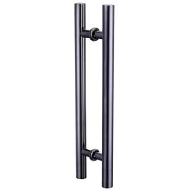 Imagem de Maçaneta de porta deslizante de aço inoxidável, conjunto de maçaneta de porta deslizante comercial de 180 cm/71 polegadas, à prova d'água e à prova de ferrugem (cor: preto, tamanho: furo 90 cm/35,5