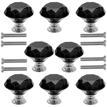 Imagem de Puxadores de gavetas, puxadores de cristal, puxador de escritório, 8 peças puxadores de armário de cristal preto, maçanetas de gaveta de porta de vidro cristal, puxador de cômoda, com parafusos