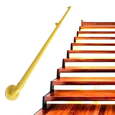 Imagem de Corrimão de escada - kit completo, corrimão de tubo amarelo industrial de escada com suporte de montagem na parede, casa contra a parede, grades internas e externas para idosos (tamanho: 2,1 m)