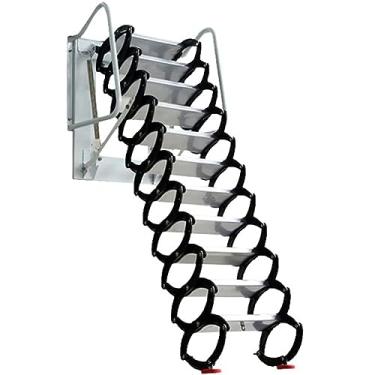Imagem de Escadas de sótão escadas de liga preta de liga de sótão escada de acesso escada dobrável montada na parede para vila sótão retrátil escada de sótão com apoios de braços (tamanho: 2-2,3 m) (preto 2)