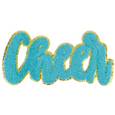 Imagem de 1 peça de adesivos de letras Cheer Chenille de 17 cm com bordas de glitter, letras perfeitas para roupas, chapéus, bolsas, mochilas, jeans - presente ideal para entusiastas de torcida! (azul gelo)
