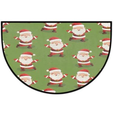 Imagem de Tapete de porta meio redondo, Papai Noel, Natal, verde, antiderrapante, absorvente, semicírculo, tapetes laváveis, meia lua, tapetes para ambientes internos, pátio, cozinha, banheiro, entrada, lareira