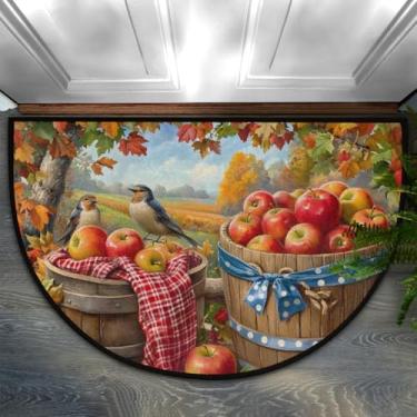 Imagem de Tapete de porta meio redondo Apple Fall Bird Antiderrapante Absorvente Semi Círculo Tapetes Laváveis Meia Lua Tapetes para Interior Exterior Pátio Cozinha Banheiro Entrada Lareira Tapete Decoração de