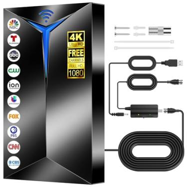 Imagem de Antena de TV atualizada 2025 para Smart TV, alcance de mais de 800 milhas, antena digital interna/externa com amplificador, suporta canais locais HD 4K 8K 1080p, amplificador de sinal aprimorado e